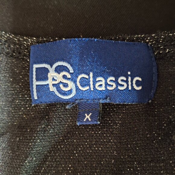 Glitter Black Gold Faux Wrap Empire Shimmer Holiday PartyTop Size L Long Sleeves - Picture 13 of 14